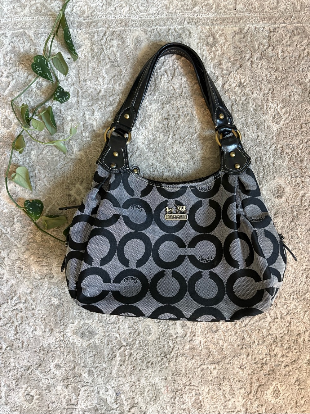 Coach Madisson Maggie Canvas Shoulder Purse Black and Grey Vintage